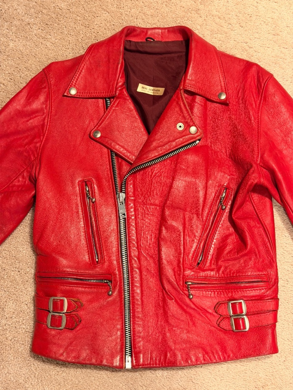 1980's Vintage Women's British Red Motorcycle Leather Jacket